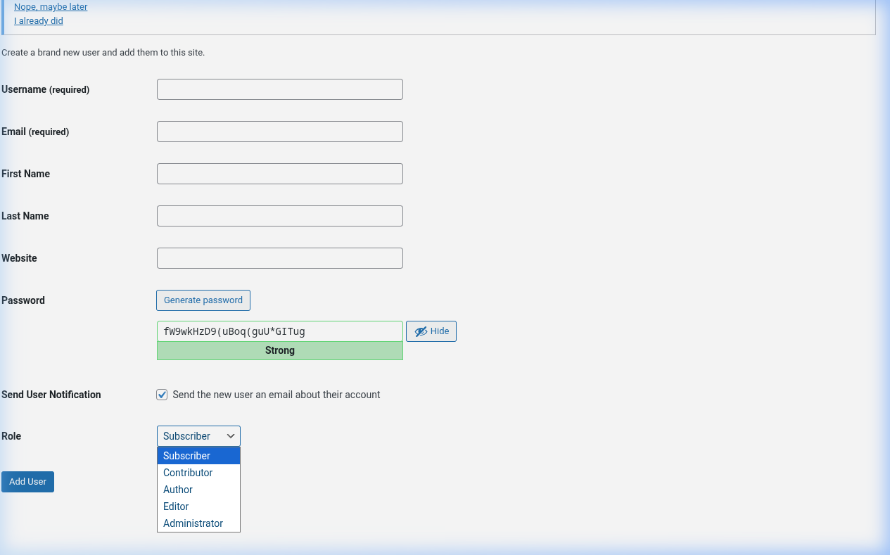 WordPress Add New User Roles
