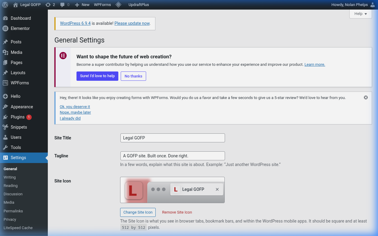 WordPress General Settings Review Prompt