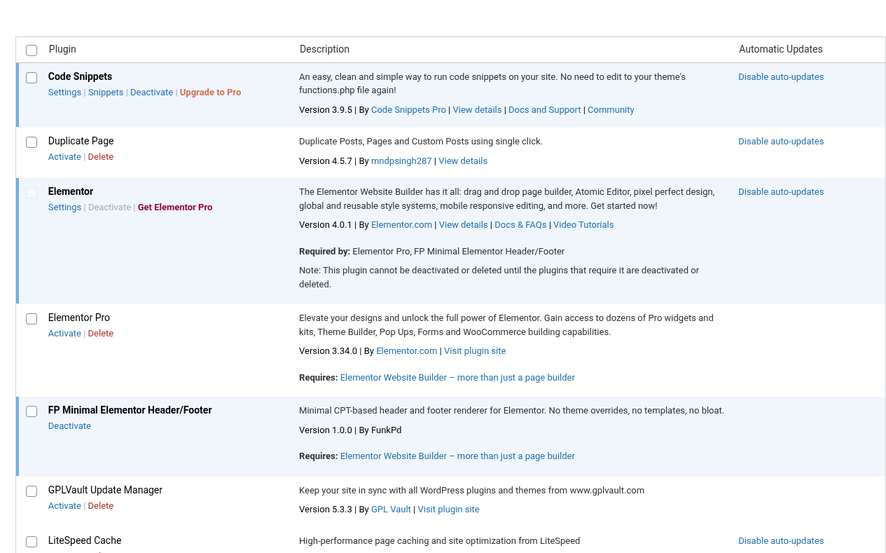 WordPress Installed Plugins