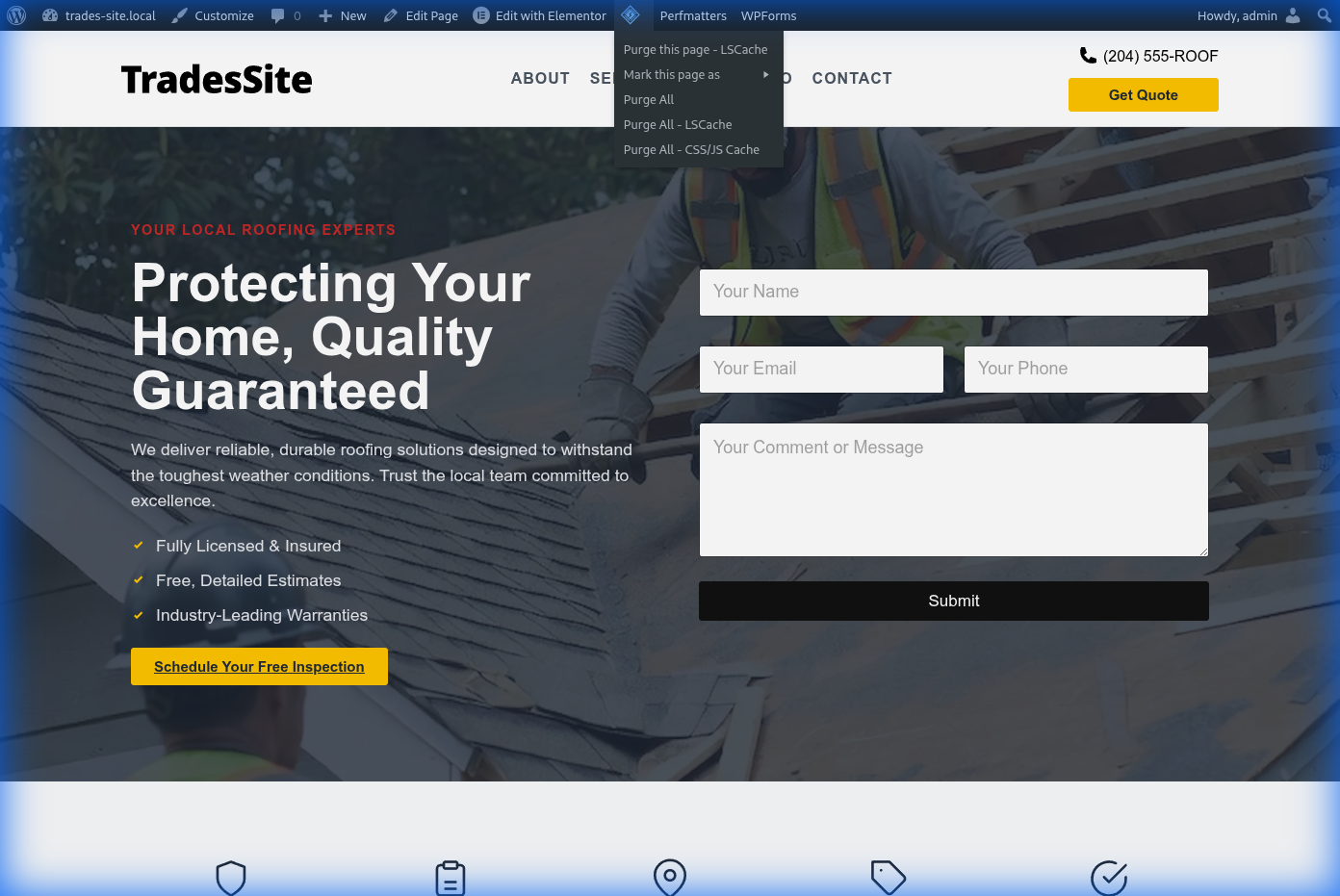 LiteSpeed Cache Purge All Dropdown